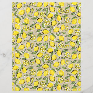 Lemons Pattern Yellow Black Tan Hoja de papel