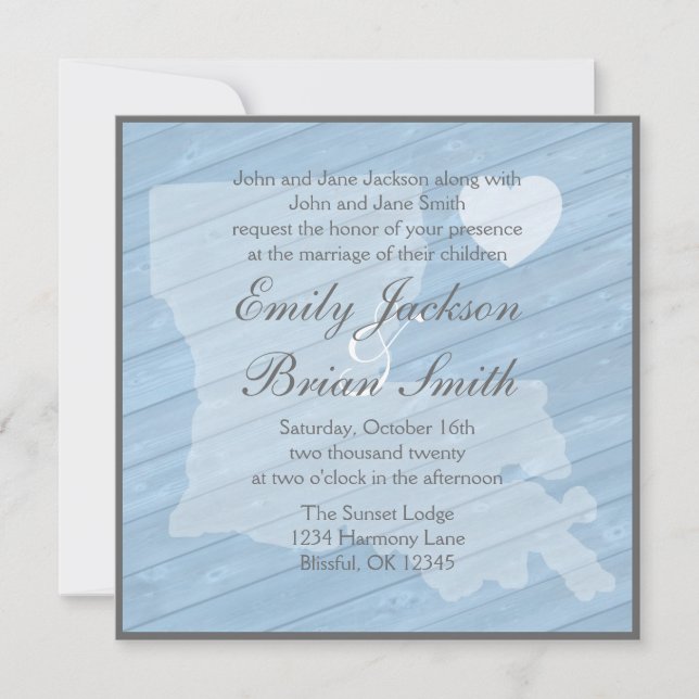 Leña rústica Invitaciones a bodas en azul Louisian (Anverso)
