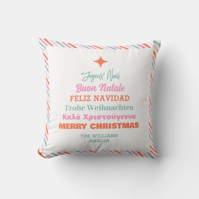 Lenguas modernas Feliz Cojín decorativo navideño (Anverso)