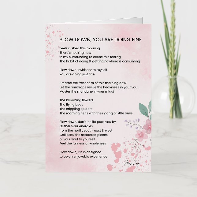 Lenta Hacia Abajo Que Estás Haciendo Bien - Poema  (Anverso)