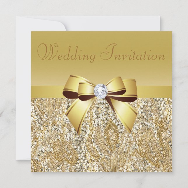 Lentejuelas del oro, arco y invitación de la boda (Anverso)