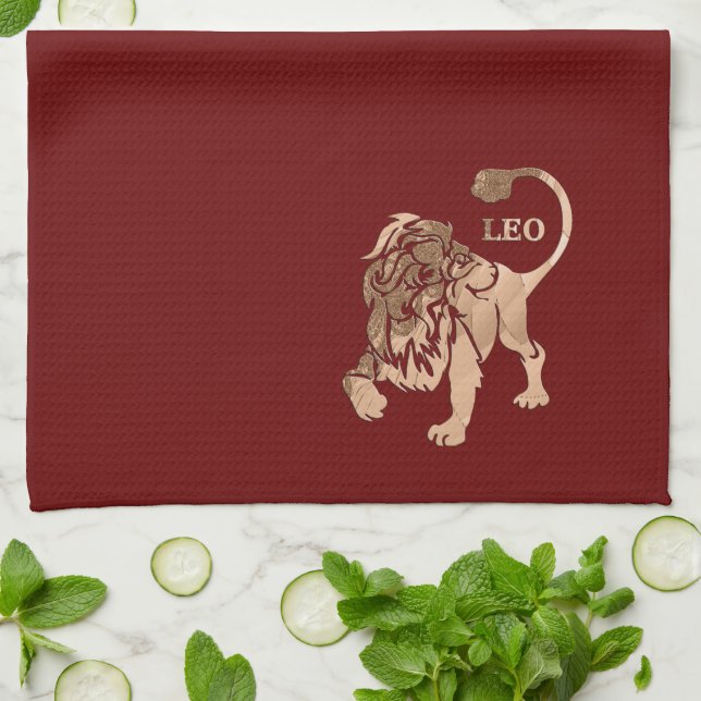 Leo Lion Brushed Gold RED Zodiac Toalla (Doblado)
