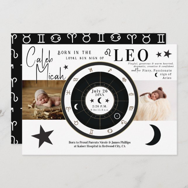 LEO Sun & Moon Rótulo Anuncio de nacimiento de Rót (Anverso / Reverso)