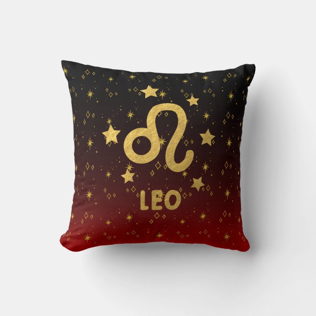 Leo Zodiac Cojín decorativo rojo y negro (Anverso)