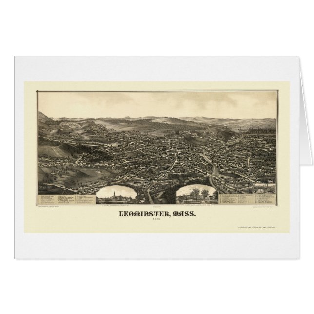 Leominster, mapa panorámico de las MAMÁES - 1886 (Anverso (Horizontal))