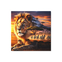 León Africano y Cebra Atardecer Arte en Lienzo