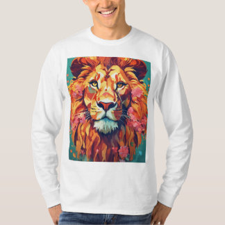 León caprichoso con diseño floral de camiseta para