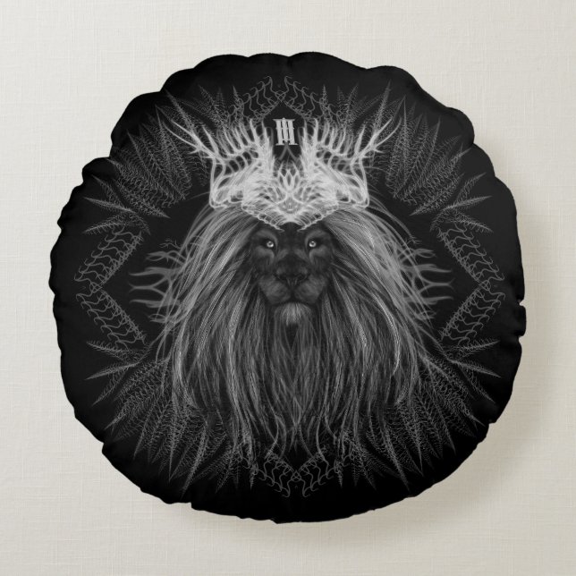León con almohada redonda de monograma de la coron (Anverso)