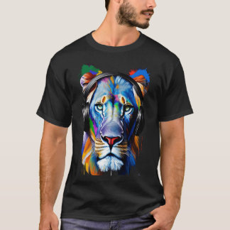 León con audífonos camiseta