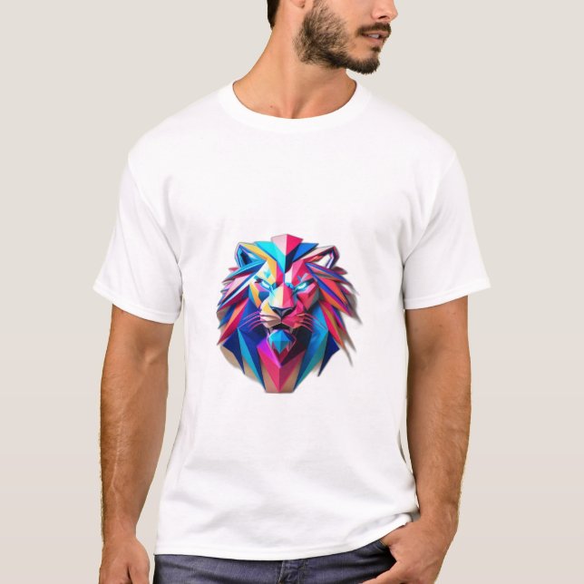León con brillo geométrico: camiseta moderna y con (Anverso)