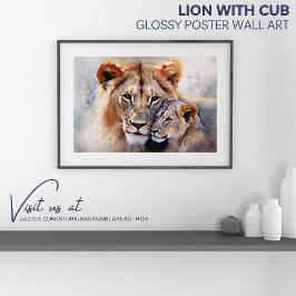 León con Cachorro Arte de Pared en Póster Brillant