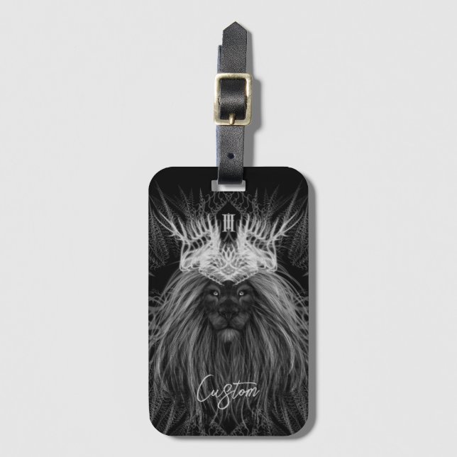 León con etiqueta de equipaje de monograma de la c (Anverso vertical)