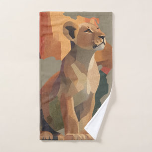 León con mosaico geométrico con mapa de África est