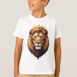 "León con una camiseta de niños de la corona dorad