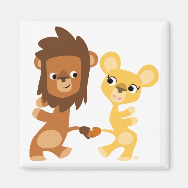 León de dibujos animados y leona bailando imán (Frente)