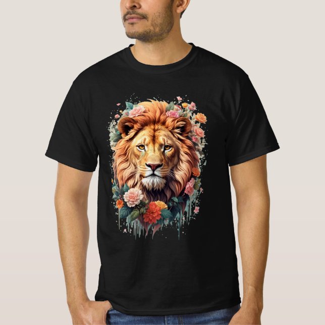 León de flor suave en verano camiseta de león flor (Anverso)