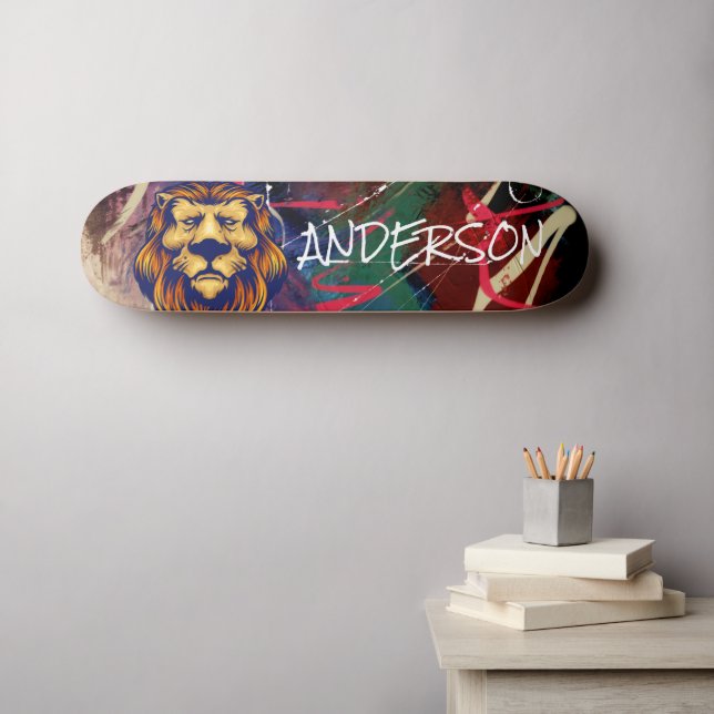 León de graffiti personalizado para skateboard (Arte de pared (horz))