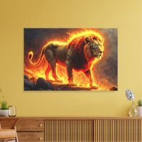 León de llamas quemando volcán fuego arte de fanta