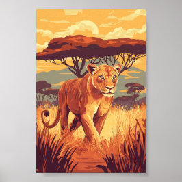 León de Savannah africano - Arte de Sunset para la
