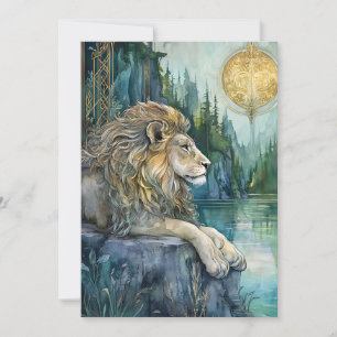 León del Reino Encantado Tarjeta Plana de Arte Fan