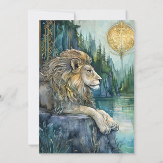 León del Reino Encantado Tarjeta Plana de Arte Fan