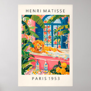 León en Bañera Impresión de Arte Estilo Matisse Ro