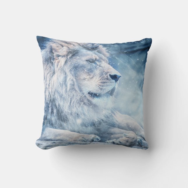 León En El Cojín decorativo De Nieve (Anverso)