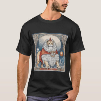 León festivo en camiseta de Navidades