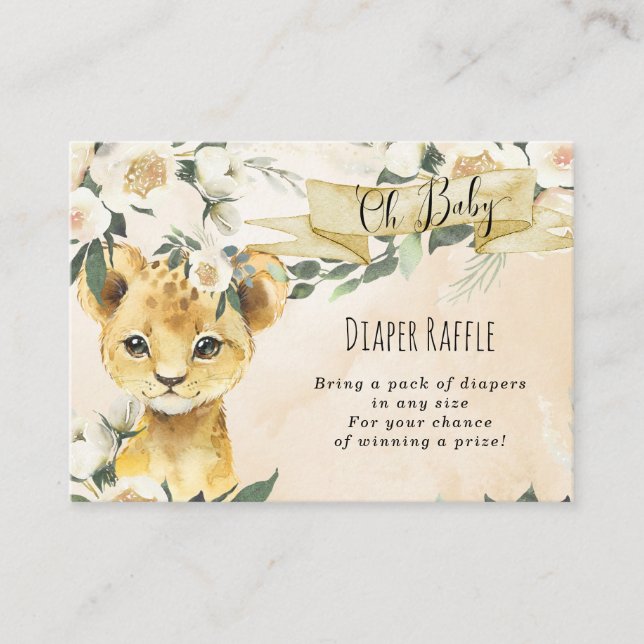 león floral neutro Diaper Raffle tarjeta de gabine (Anverso)