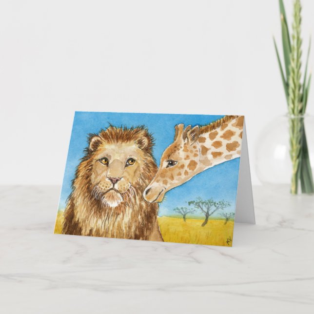 León, jirafa, tarjeta del aniversario (Anverso)