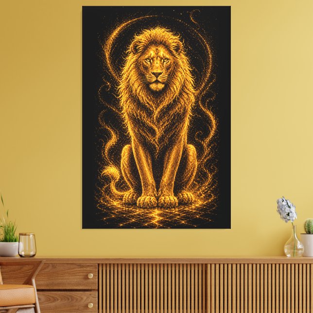 León Majestuoso Dorado – Arte de Chispa de Luz Cel (Insitu (Sala de estar))