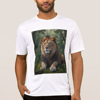 León majestuoso en la camiseta del bosque