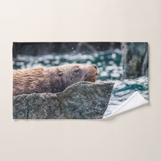 León Marítimo En La Bahía De Resurrección, Alaska (Toalla de mano)