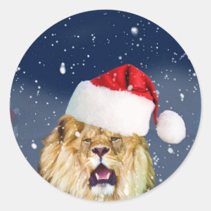 León navidad en Santa Hat Pegatina