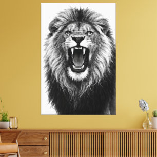 León Rugiente Blanco Negro Arte de Vida Silvestre