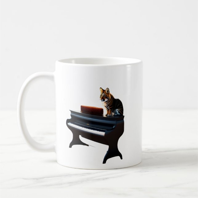 león tocando piano taza de café (Izquierda)