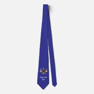 León XIV Corbata azul/blanco católico