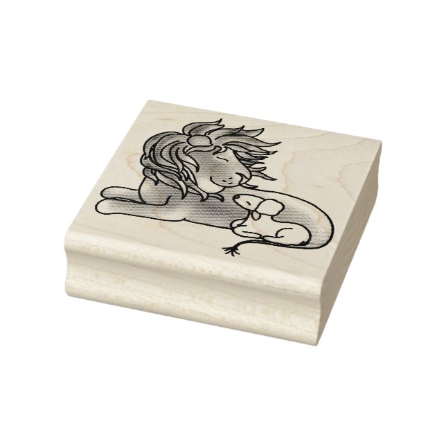 León y cordero | Sello de arte maderero (Sello)