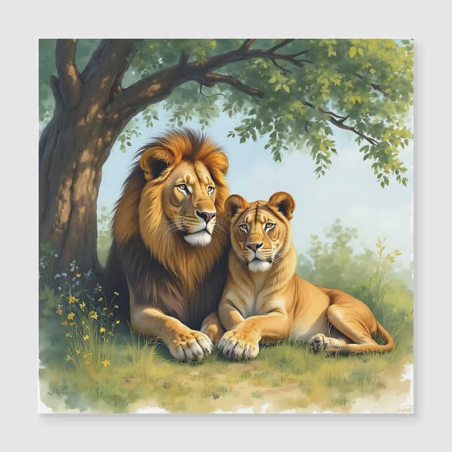 León y leona lado a lado bajo árbol (Anverso)