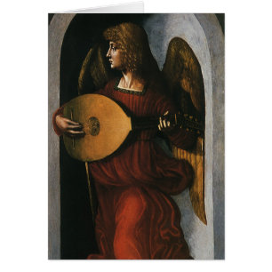 Leonardo da Vinci un ángel en rojo con un lute