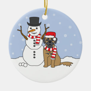 Leonberger y ornamento del muñeco de nieve