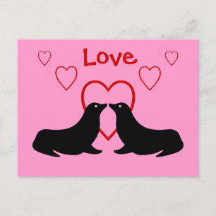 Leones del mar de besos - postal de amor