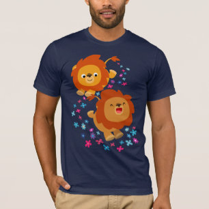 Leones lindos del dibujo animado en la camiseta