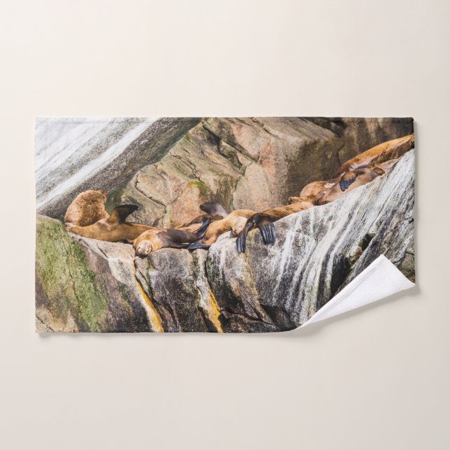 Leones Marinos Sobre Las Rocas (Toalla de mano)