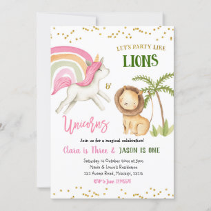 Leones y Unicornios Invitación al cumpleaños