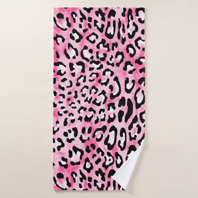 Leopa de color blanco rosado sin fisuras dibujada  (Toalla de baño)