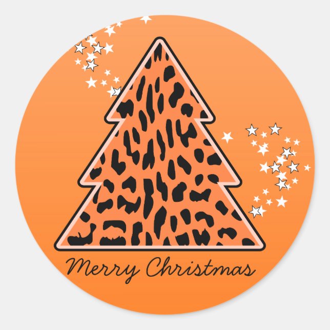 Leopard cheetah Christmas Tree Pegatina (Anverso)