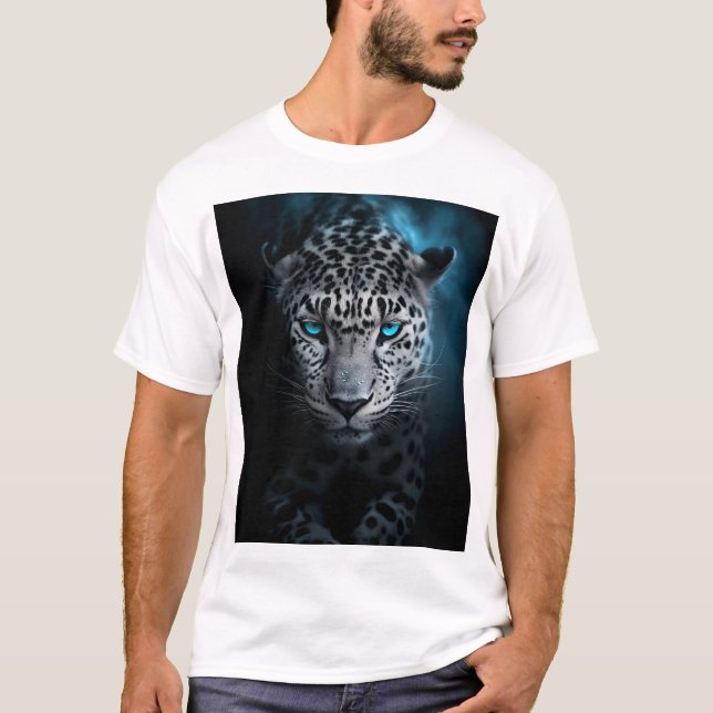 Leopard con ojos azules - camiseta D de vida salva (Anverso)