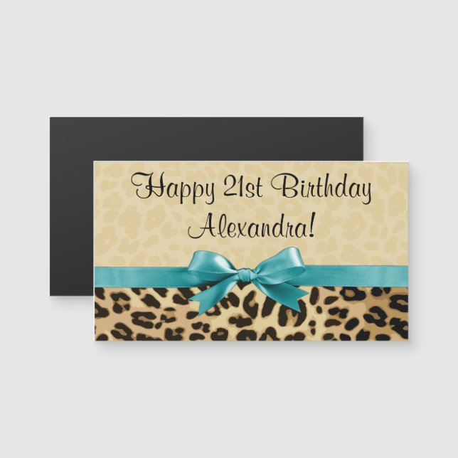 Leopard Print Aqua Blue Bow Chicas (Anverso/Reverso)