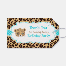 Leopard Print Blue Quatrefoil Etiqueta 'Gracias'